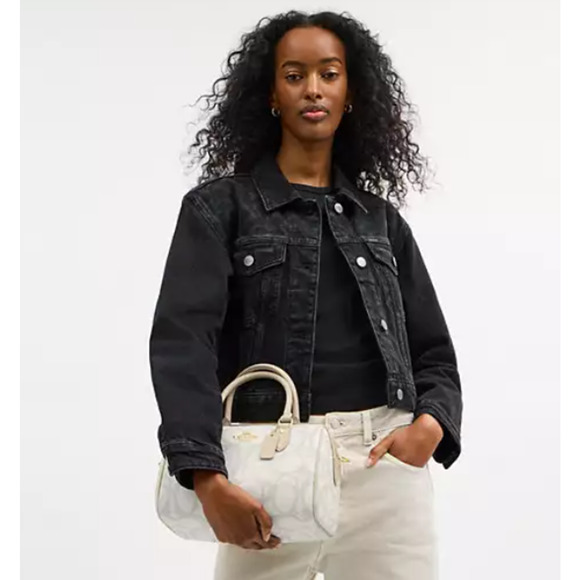 Coach Rowan Satchel/Crossbody Bag In Sketch Signature Canvas In Gold/Ivory CBM15 - Picture 5 of 11